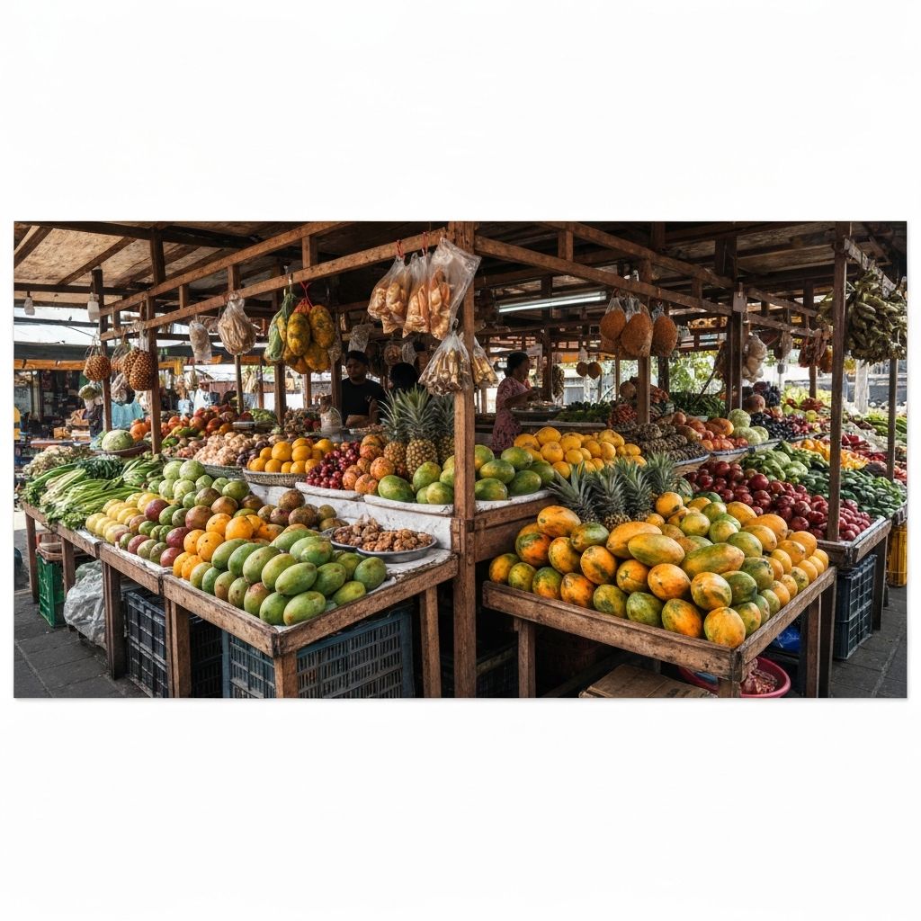 Balinese tropical food market with fresh natural ingredients